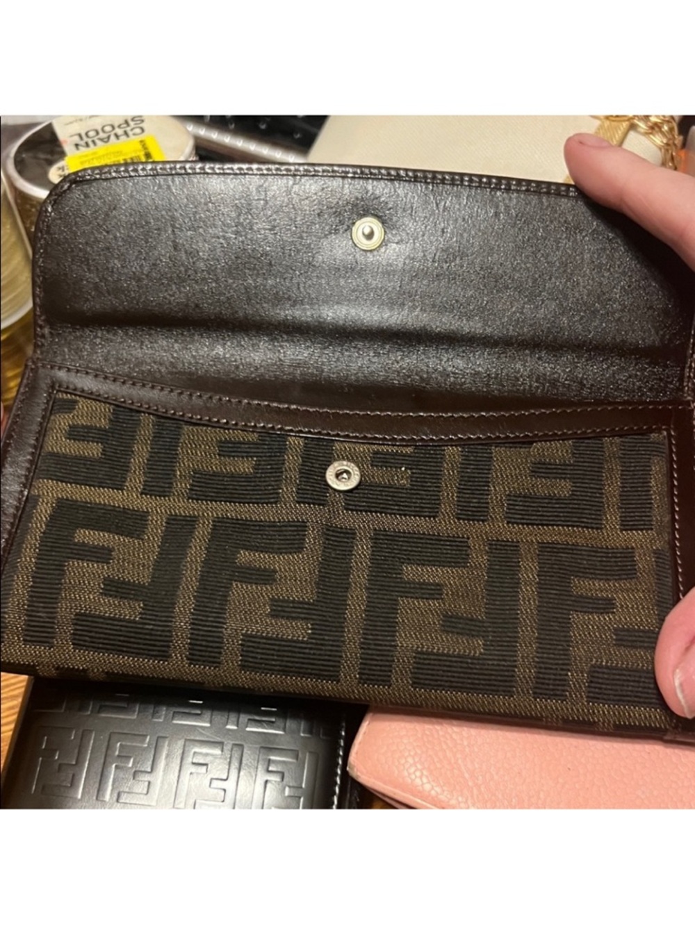 Fendi Brown & Black Logo Chain Shoulder Wallet - Picture 3 of 13